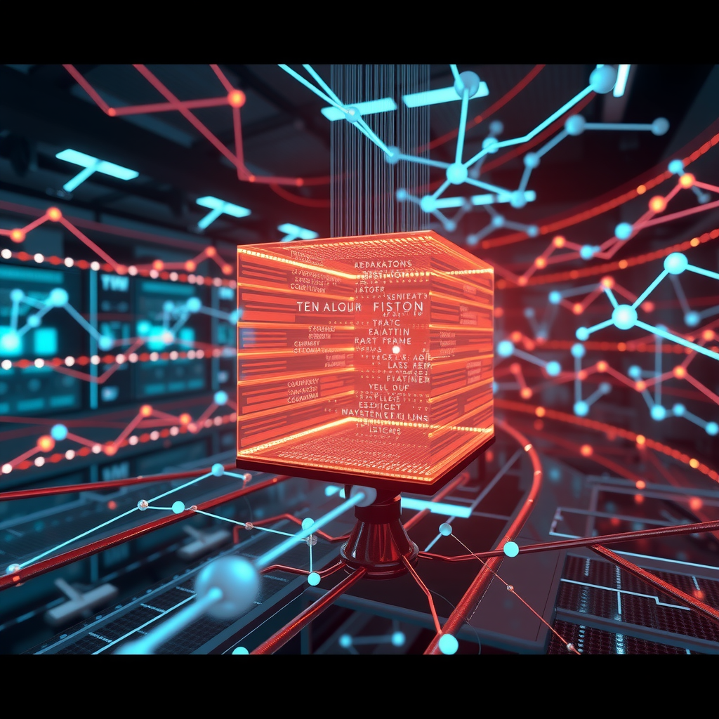Advanced AI video generation visualization showing stable diffusion neural network architecture with flowing data streams and video frame synthesis in futuristic tech environment