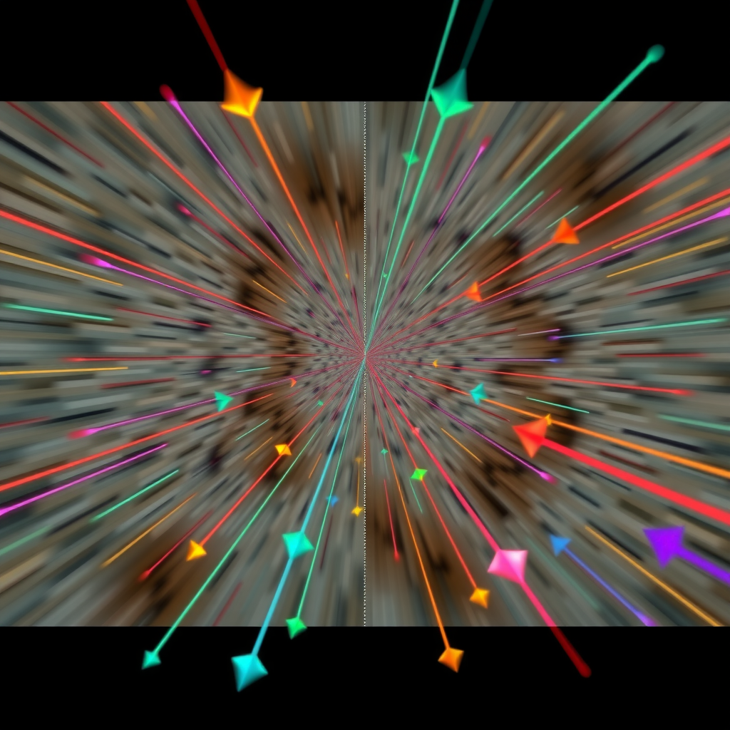 Optical flow field visualization showing motion vectors between two consecutive video frames, with color-coded arrows indicating direction and magnitude of pixel movement, overlaid on semi-transparent frame content to show correspondence between motion and visual features