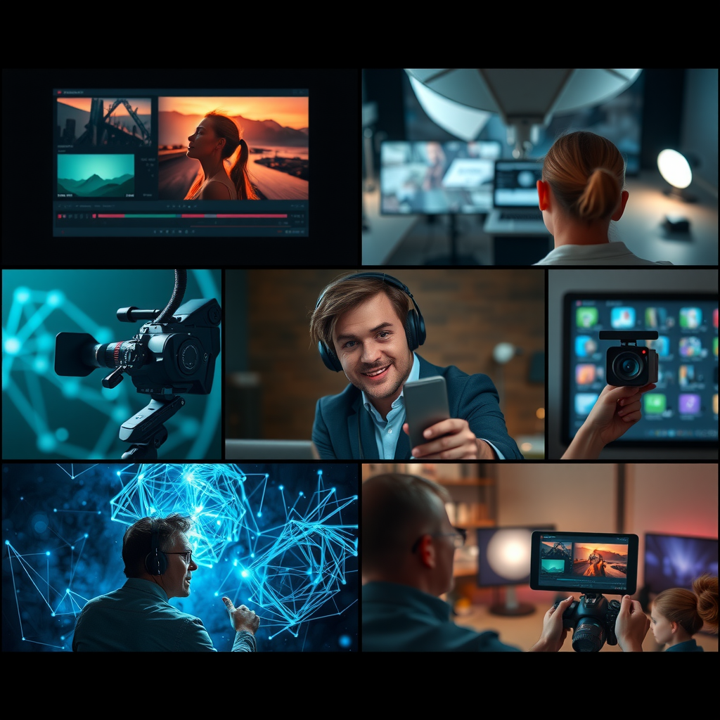 Collage showing various applications of latent manipulation including video editing, style transfer, motion control, and semantic editing, arranged in a grid with cyan connecting lines